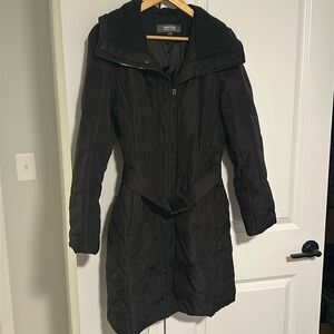Kenneth Cole Reaction Black Long Puffed Jacket with Belt Size Medium